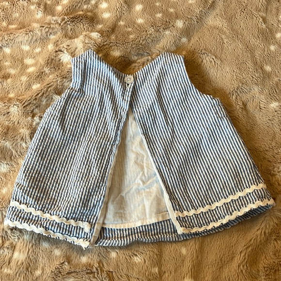 RuffleButts Girls Seersucker Ric Rac Open Back Swing Top size 6-12 months. - Picture 3 of 7